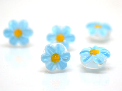 Sky blue Chamomile beads, Lampwork Chamomile flower bead, Aquamarine blue beads, Lentils beads, Blue flower bead, Baby blue, Field flower