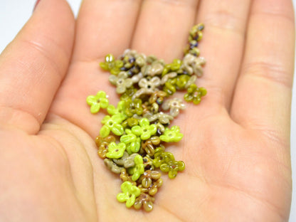 Tiny olive green flower beads, Very small flowers, Opaque glass flower, Green small flower beads, 5mm flowers, Artisan lampwork