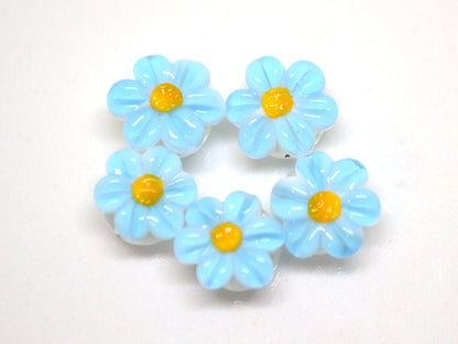 Sky blue Chamomile beads, Lampwork Chamomile flower bead, Aquamarine blue beads, Lentils beads, Blue flower bead, Baby blue, Field flower