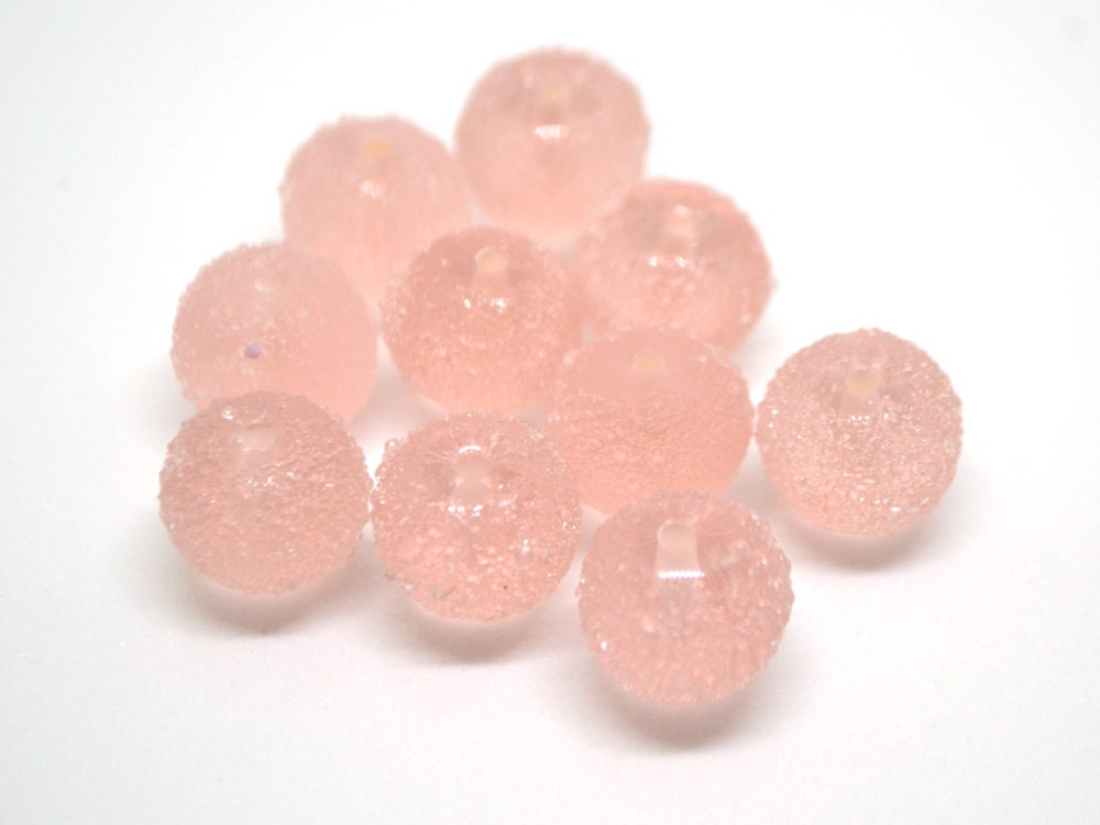 Handmade frosted glass pink beads, Chunky Bubblegum, Gumball bead, sugar coated beads, Artisan lampwork, 13mm glass bead Rondelle pale pink