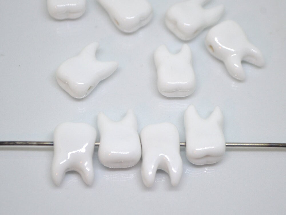 Glass tooth beads, Horizontal hole, Dentist gift, Human Teeth beads, Dentist beads funny, Handmade beads, Teeth jewelry, Teeth necklace