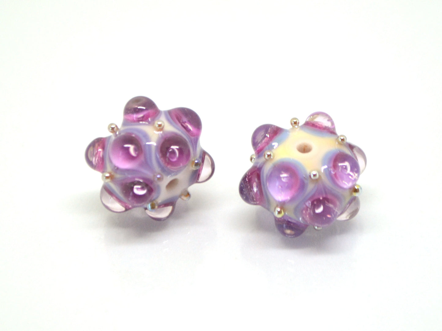 Lavender handmade glass bead, 10mm glass beads, White Purple lampwork, Artisan lampwork, Beads for bracelet, Jewelry beads