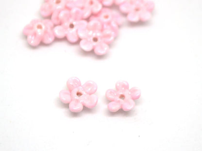 Opaque pink Mini flower beads, Pink spacer beads, Wedding lampwork, Flower bead caps, Flower applique, Tiny flowers, Small flower beads