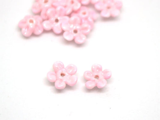 Opaque pink Mini flower beads, Pink spacer beads, Wedding lampwork, Flower bead caps, Flower applique, Tiny flowers, Small flower beads