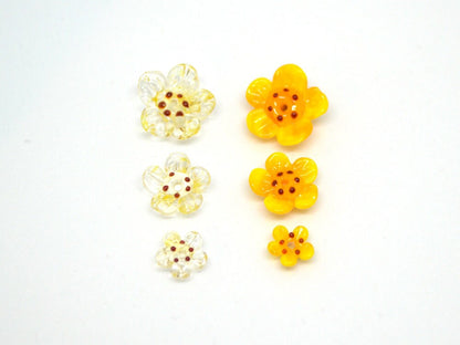 Yellow glass beads, Set of 12pcs, Honey yellow flower beads, Golden yellow beads, Topaz yellow beads, Floral lampwork, Artisan Lampwork bead