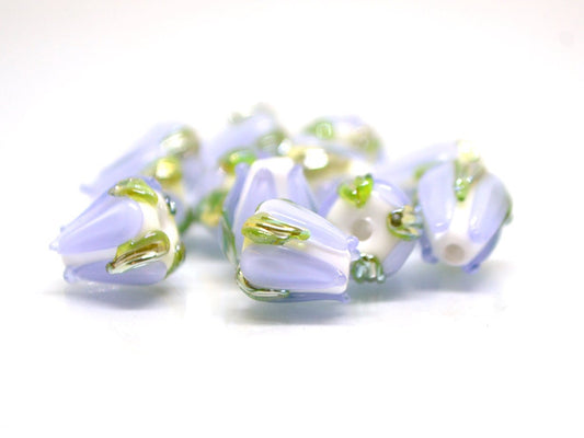 Pale Lavender green flower beads, 10mm beads, Light purple floral beads, Artisan lampwork, Handmade Lampwork, Floral lampwork, Pastel beads