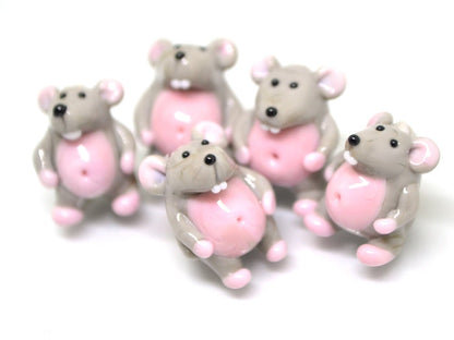 Glass Rat beads, Rat pendant charm, Tiny mouse bead, Jewelry making, Year of the rat, chinese new year, new year gift, Symbol of the year