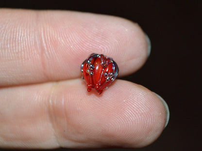 Deep red 7mm floral lampwork beads, Red and Silver flower beads, Small glass beads, Half drilled beads, Tiny glass beads, Bordeaux beads