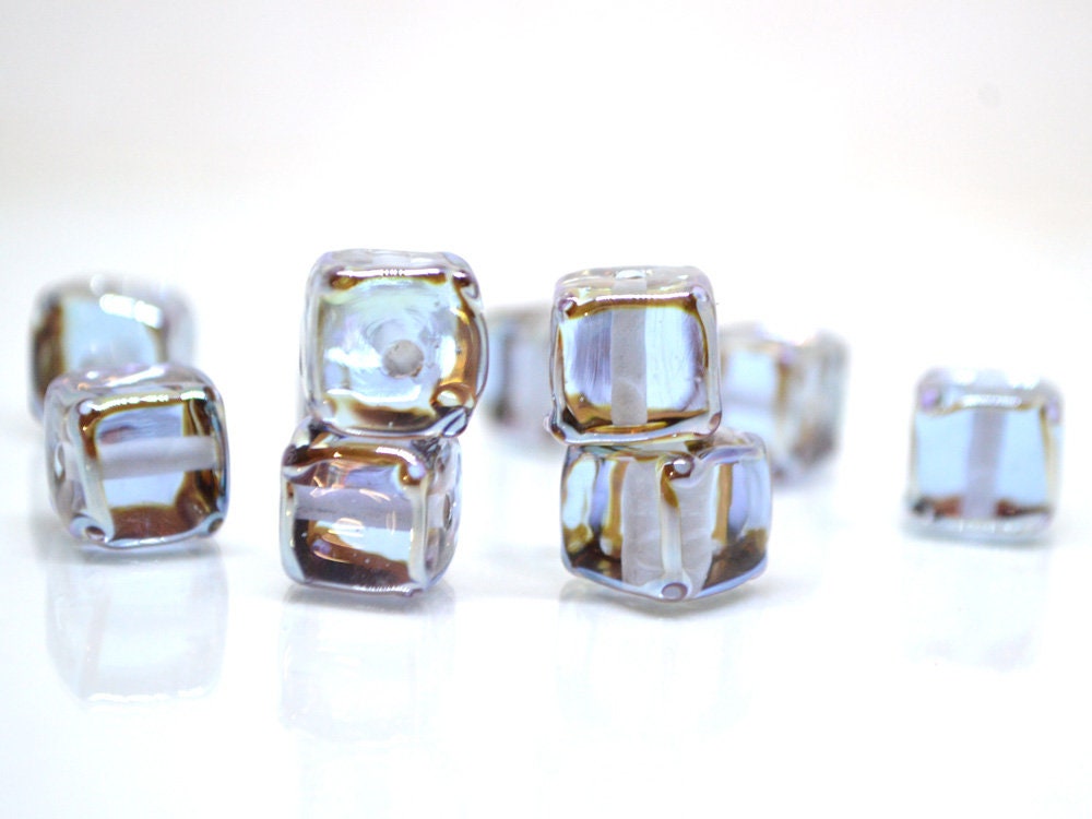 Gray lavender square beads, Dusty Purple cube beads, 12mm square beads, Gray cube beads, Dimond gray spacer beads, Gray lampwork,Murano bead