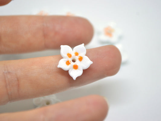 White orange glass flower beads, 5 Petals floral lampwork, Field flower bead, Meadow flowers, Artisan lampwork bead