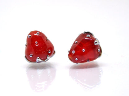 Small 8mm Red Strawberry lampwork beads, Red glass berry, Glass strawberry, Red Berry fruit beads, Red silver berry beads