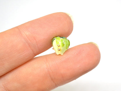 Mint green flower beads with gold leaves, Small glass beads, 7mm flower beads, Tiny lampwork beads