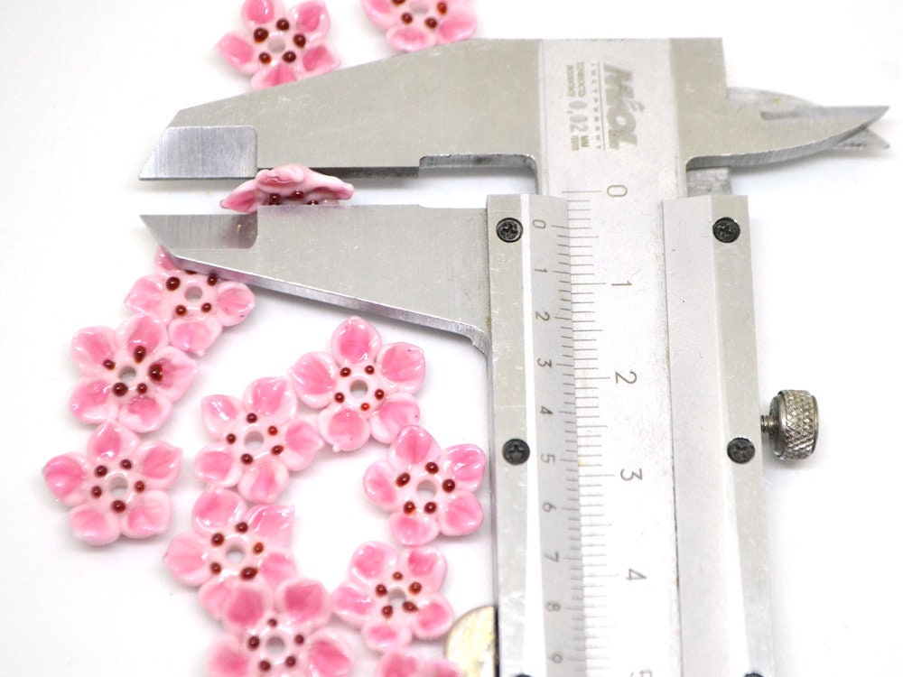 glass flower sakura flower beads floral lampwork blossom beads pink lampwork bead work floral decoration spring beads summer artisan beads