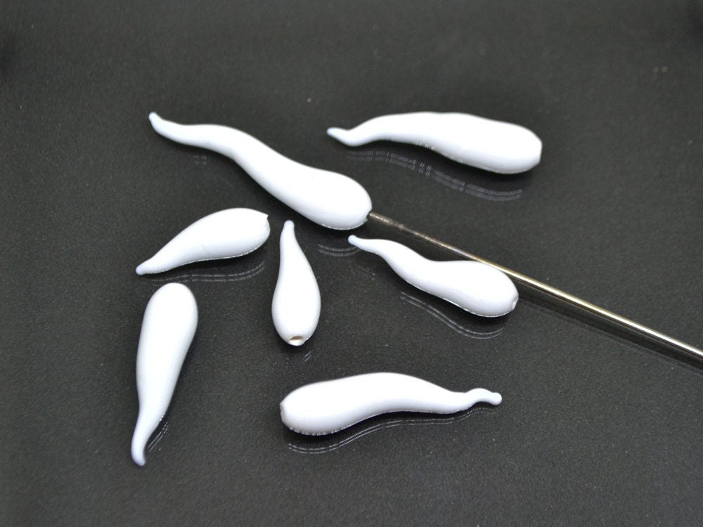 White opaque Lampwork Icicle, Icicle Glass Beads, Christmas beads, Glass Miniature Winter, Icicle pendant, Handmade lampwork, half-drilled