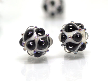 White black handmade glass bead, 10mm glass beads, White lampwork, Artisan lampwork, Beads for bracelet, Black and White