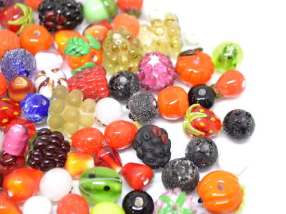 Lampwork Berry beads set 150pcs, Mix glass berries, Handmade berry beads, Oranges, Raspberry, Pomegranate, Apple, Dog-rose, Strawberry
