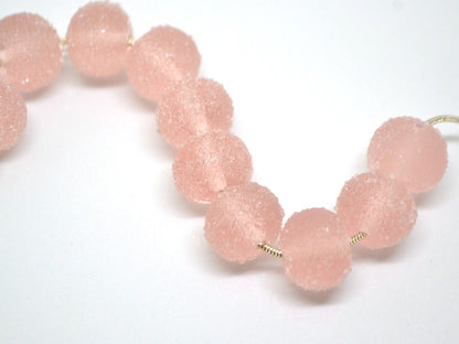 Handmade frosted glass pink beads, Chunky Bubblegum, Gumball bead, sugar coated beads, Artisan lampwork, 13mm glass bead Rondelle pale pink