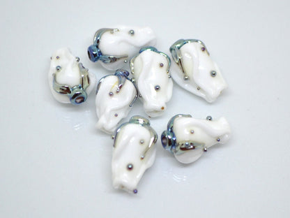 White twist rosebud beads, Wedding flower Glass Bead, Floral lampwork bead, Artisan lampwork beads