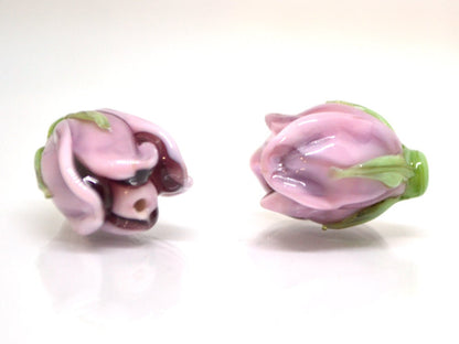 Lampwork Magnolia, Glass flower beads, Lilac glass floral beads, Artisan lampwork, Pastel pink bead, Focal glass beads, Handmade lampwork
