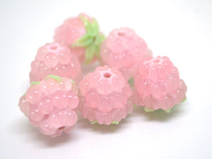Pale pink lampwork raspberry, Pink glass berries, Lampwork raspberries, Berry jewelry, Berry glass beads, Glass Raspberry
