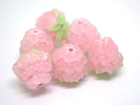 Pale pink lampwork raspberry, Pink glass berries, Lampwork raspberries, Berry jewelry, Berry glass beads, Glass Raspberry