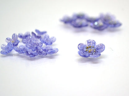 Purple glass beads, Transparent flower beads, Spring flower beads, Floral Bead set, Floral lampwork bead, Mini floral bead, Artisan Lampwork