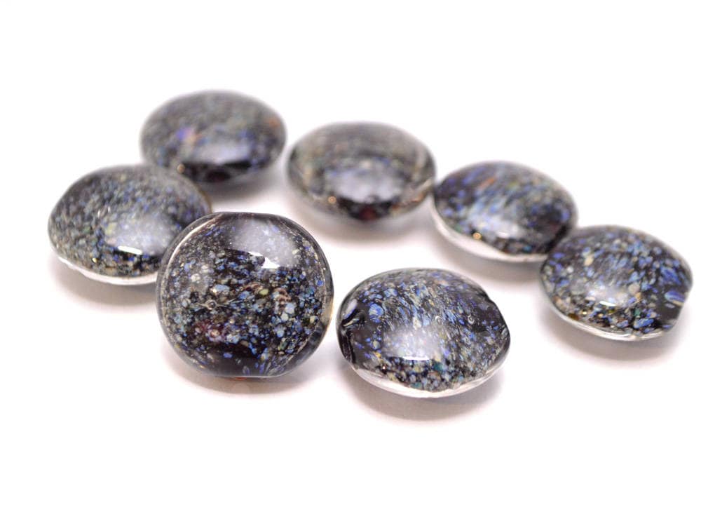 space glass beads jewelry making set beads lampwork handmade artisan lampwork lentils blue black glass beads stardust necklace beads set