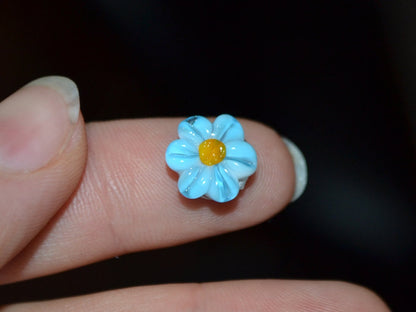 Sky blue Chamomile beads, Lampwork Chamomile flower bead, Aquamarine blue beads, Lentils beads, Blue flower bead, Baby blue, Field flower