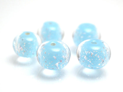 sky blue Lampwork bead handmade glass round silver foil artisan wedding jewelry making tender romantic sparkling beads shimmering bead bride