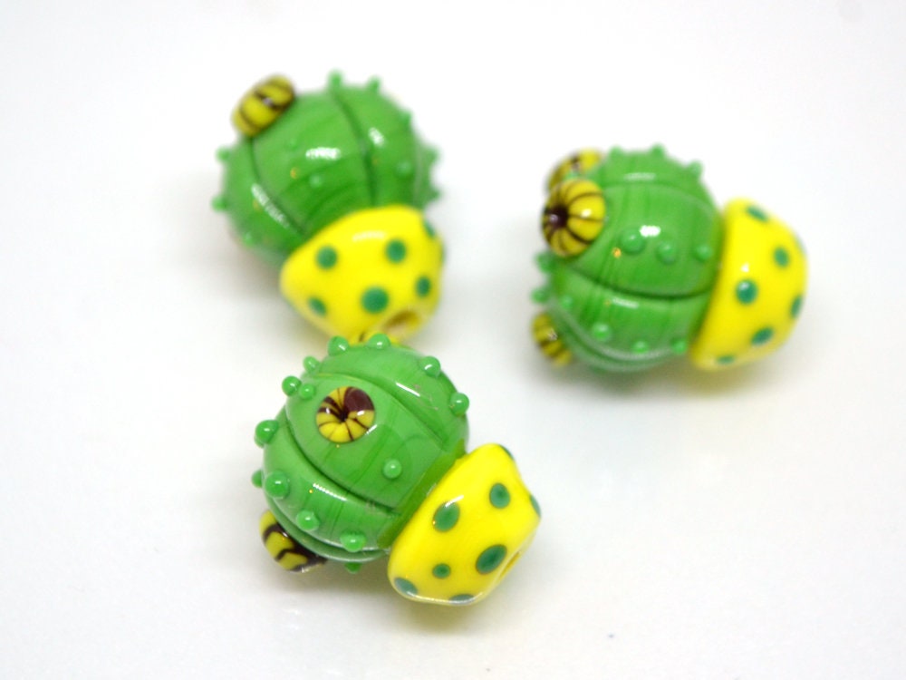 Lampwork cactus beads with yellow pot, Wilderness plants, Cactus yellow flower pendant, Succulent beads, Artisan lampwork