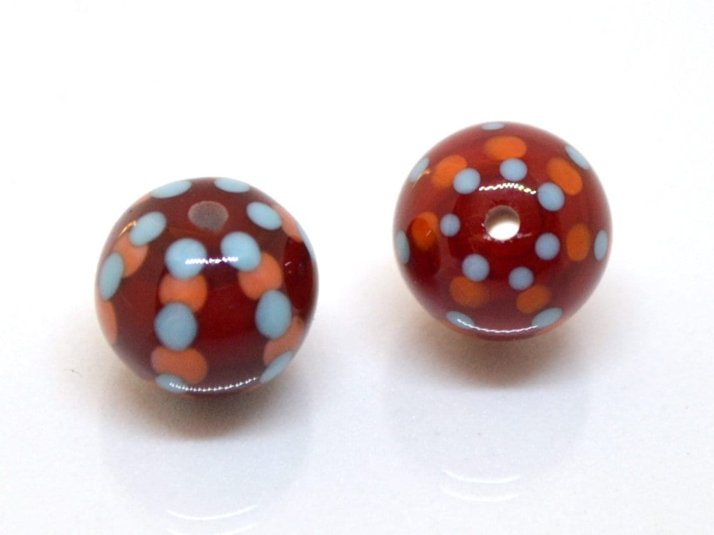Red dotted beads handmade glass beads lampwork beads polka dot beads murano glass murano beads red polka dot beads dark red beads lampwork