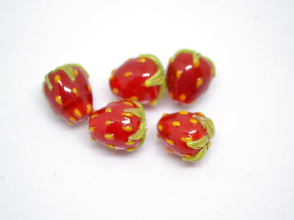 Red Strawberry lampwork beads, Glass berries, Lampwork strawberry, Berry fruit beads, Red green beads, Nature inspired, artisan lampwork