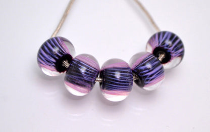 purple jewelry making glass clear round bead clear handmade jewelry pink glass bead jewelry bead stripes artisan lampwork set flower bead