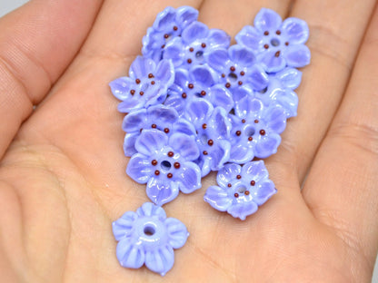 Lampwork blue purple flower beads for jewelry making, Cornflower blue glass beads, Lavender blossom beads, Artisan lampwork, Floral Beadwork