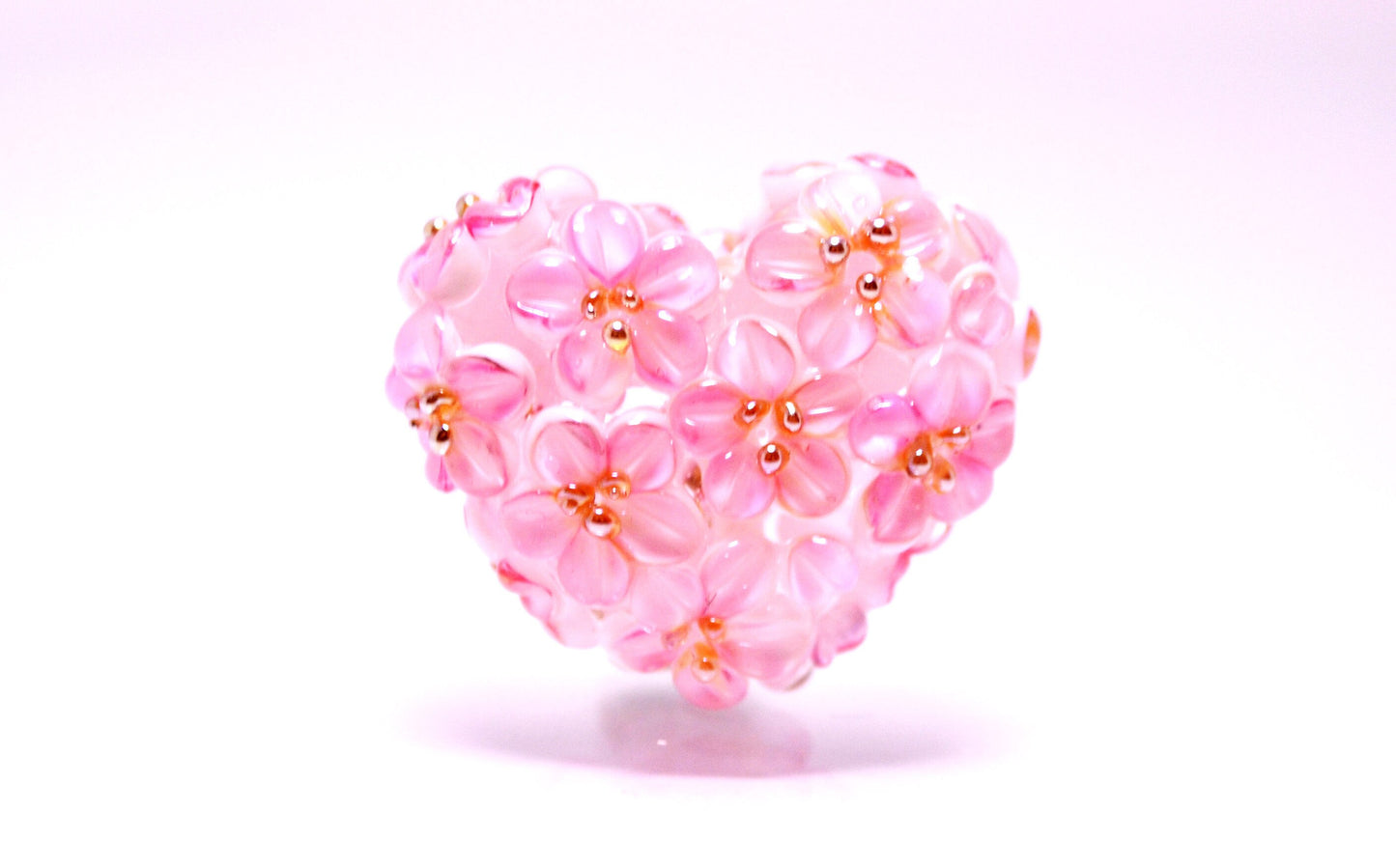 Flower heart bead wedding jewelry making romantic jewelry pendant Lampwork bead pink flower bead artisan lampwork floral art glass handmade