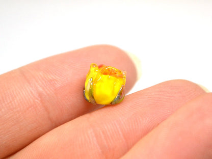 Yellow orange 8mm rosebud beads, Summer Floral lampwork, Rose beads, Colorful glass beads, Art Flower Beads, Murano Beads, Flower bud bead