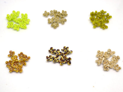 Tiny olive green flower beads, Very small flowers, Opaque glass flower, Green small flower beads, 5mm flowers, Artisan lampwork