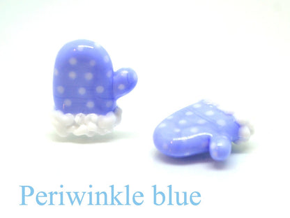 Blue glass mitten bead, Lampwork mitten bead, Vertically Drilled Blue with White Polka Dots, Christmas lampwork
