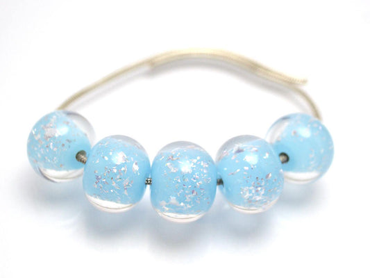 sky blue Lampwork bead handmade glass round silver foil artisan wedding jewelry making tender romantic sparkling beads shimmering bead bride