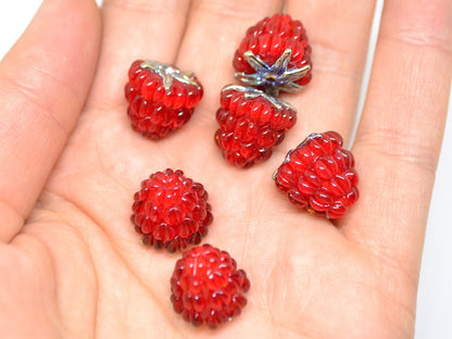 Red silver lampwork raspberry, Red glass berries, Gloss Lampwork beads, Berry glass beads, Lampwork Raspberries, Summer jewelry