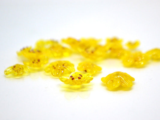 Sunny yellow flower glass beads|Set of 12pcs|Transparent|Opaque|Artisan Lampwork|Bright yellow|Bead set|Sunshine yellow|Floral lampwork bead