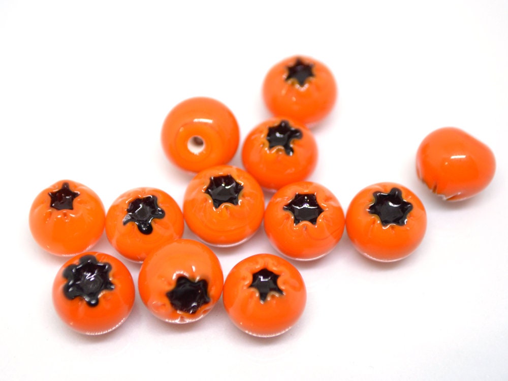 Orange lingonberry glass beads, Glass orange whortleberry, Orange glass huckleberry, Winter berry, Lampwork berry, Lampwork cowberry