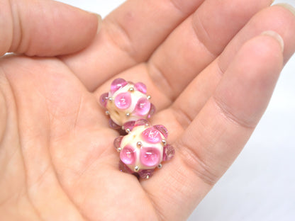 Pink beige handmade glass bead, 10mm glass beads, Pink lampwork, Artisan lampwork, Pink Beads for bracelet, Jewelry beads