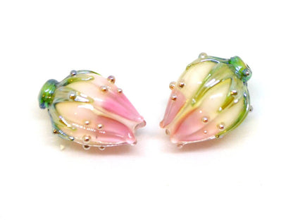 pink white beads lampwork glass beads lampwork pink beads pink flower white handmade flower beads for earrings making jewelry