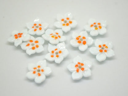White orange glass flower beads, 5 Petals floral lampwork, Field flower bead, Meadow flowers, Artisan lampwork bead