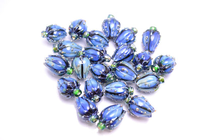 Floral Pendant Focal Flower beads Artisan lampwork Glass Beads Handmade flower Glass flower beads Space Lampwork Blue beads Bud beads