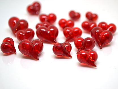Red heart charm beads, Lampwork heart, Red glass beads, Glass heart shape bead, Murano style bead, Half-drilled beads, Artisan lampwork