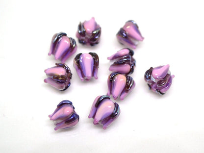 Deep purple lavender small lampwork beads, Purple floral beads, Artisan lampwork, Tiny glass beads, Tiny beads, 7mm flower beads, glass art