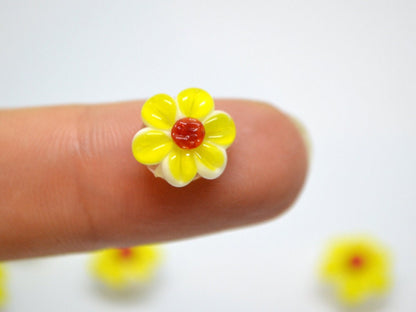 Yellow Chamomile beads, Lampwork Chamomile flower bead, Yellow and red beads, Lentils beads, Yellow floral lampwork