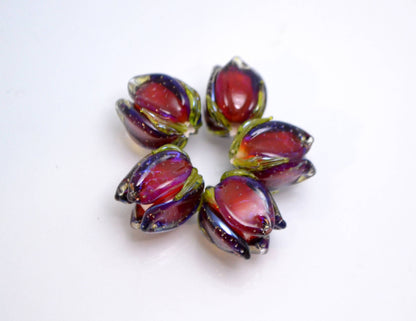 Red rose jewelry art glass bead handmade floral making jewelry set artisan lampwork bead bracelet glass necklace red bud flower earrings